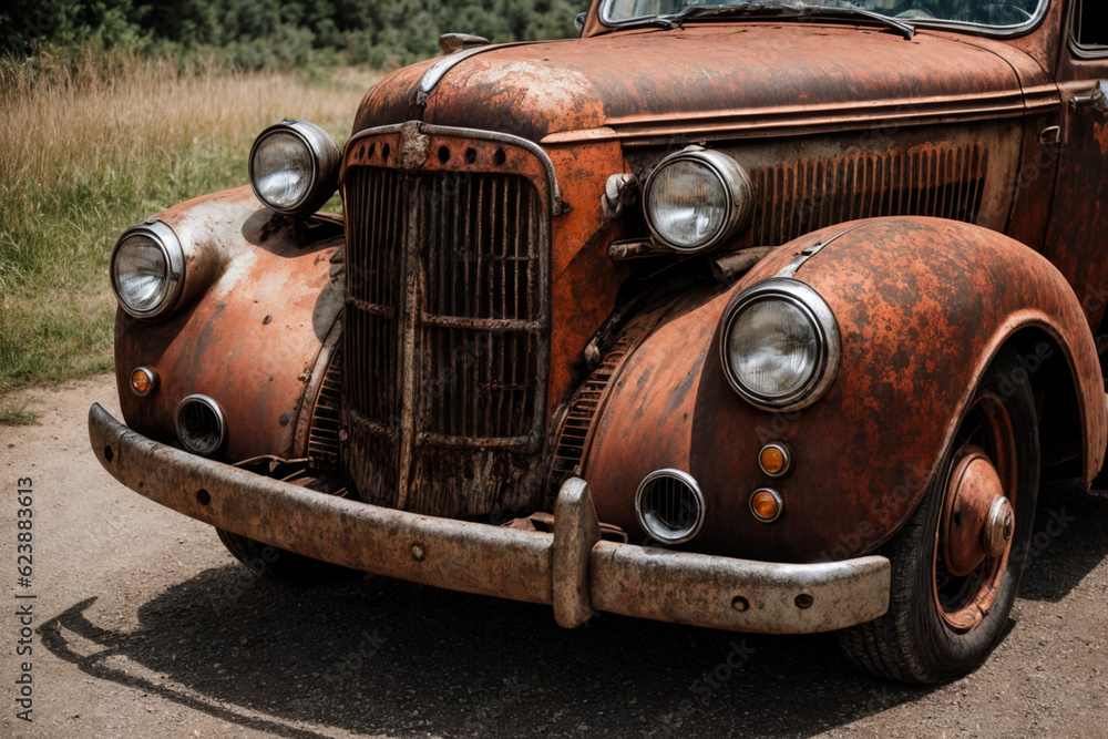 old rusty car. Generative AI