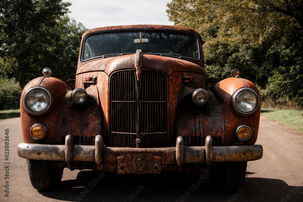 old rusty car. Generative AI