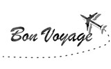 Bon Voyage text with black airplane. Lettering bon voyage word.