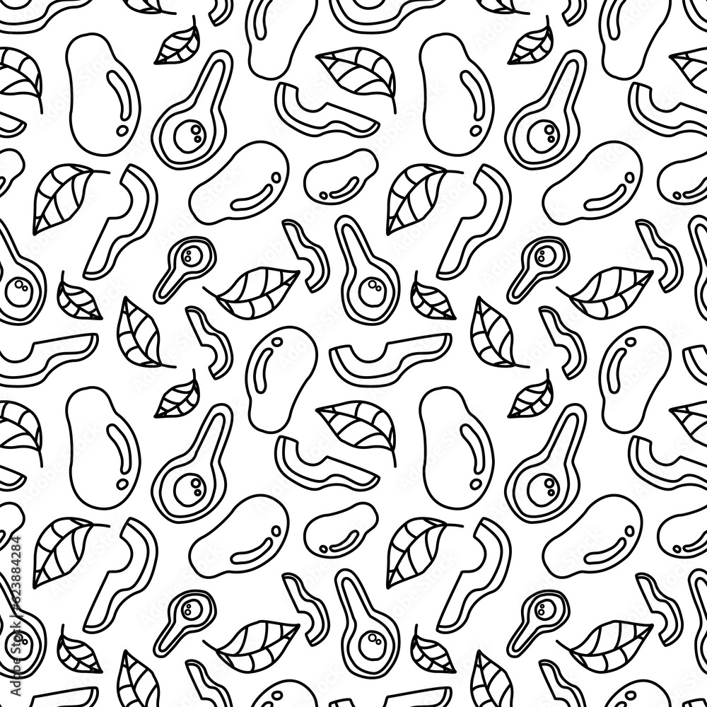 doodle line avocado fruit with leaf concept seamless pattern on white background. vector abstract illustration.
