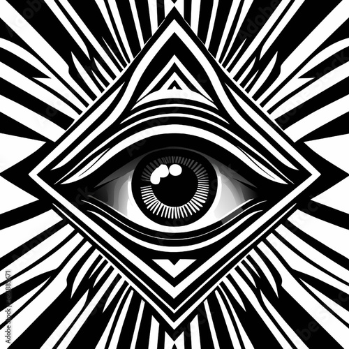 Eye in black and white background. Psychedelic design. Vector illustration.