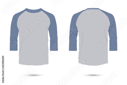 Raglan sleeve t-shirt mockup front and back view. vector illustration