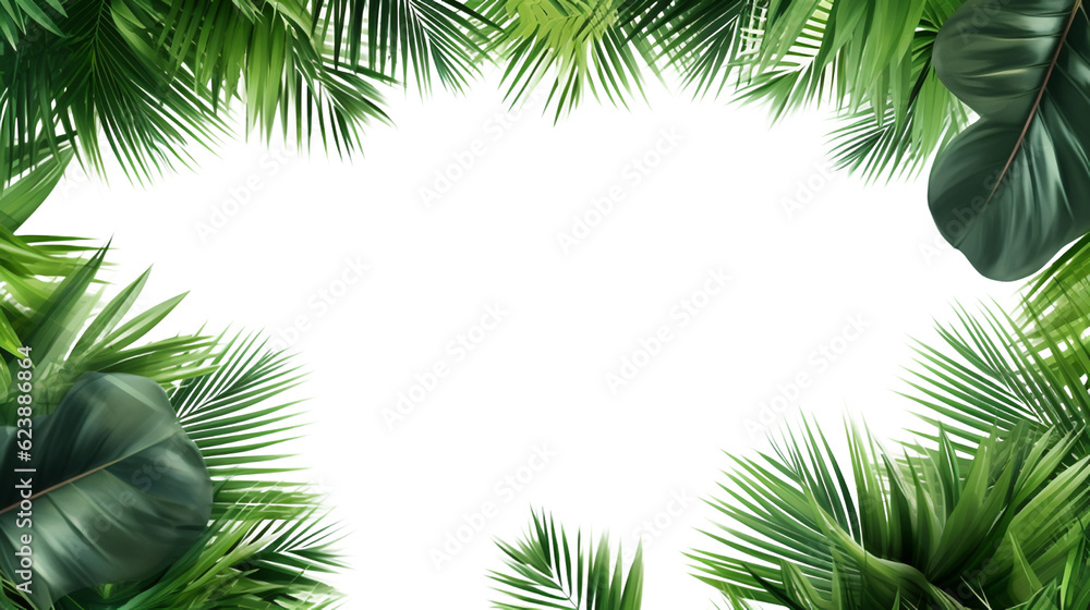 Palm tree branches and its shadow on a white background. Tropical background.. AI Generation