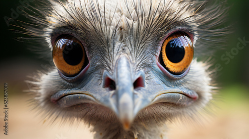 close up of an ostrich head looking straight at the camera © Christopher