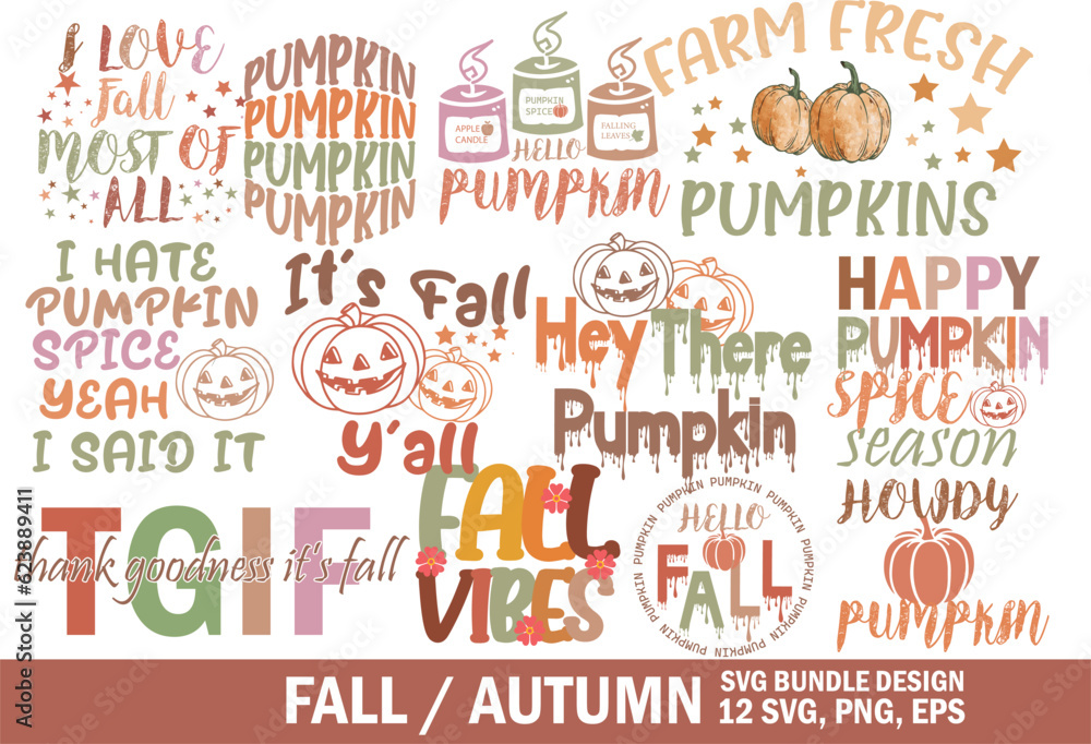 Fall Pumpkin SVG Bundle Design 