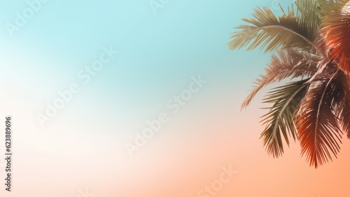 Palm tree, sky. Web banner with copy space. Generative AI