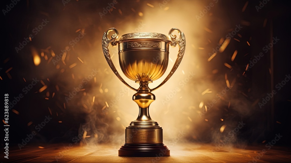 Golden trophy cup , winners golden cup. Created with Generative Ai technology. - obrazy, fototapety, plakaty 