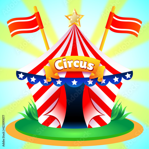 Circus tent with flags. Circus banner.