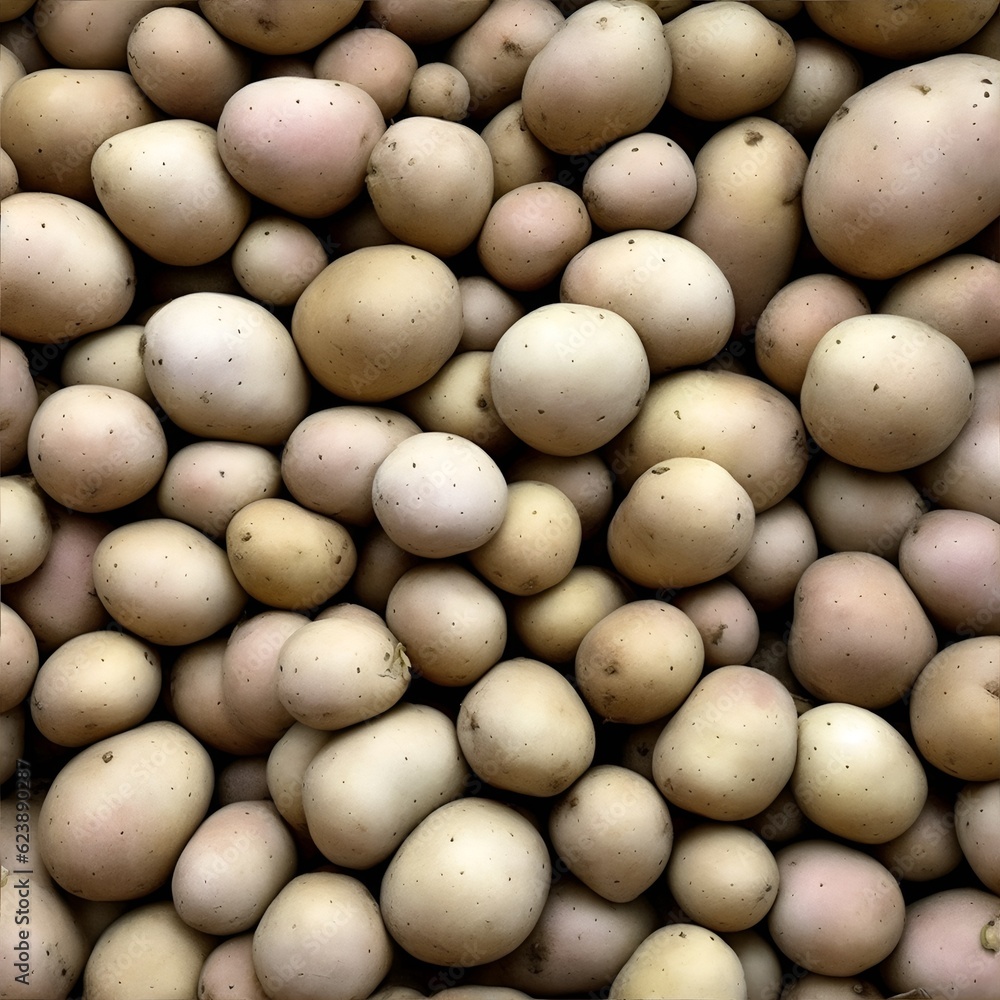 Potato tubers. Photorealistic illustration generated by AI. Potato tubers. Photorealistic illustration generated by AI.