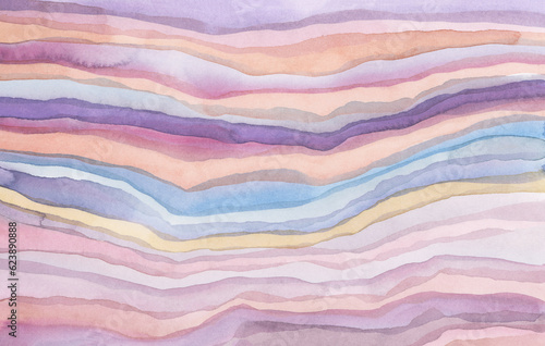 Ink Wave watercolor hand drawn strip line stain blot. Paper marble texture background.