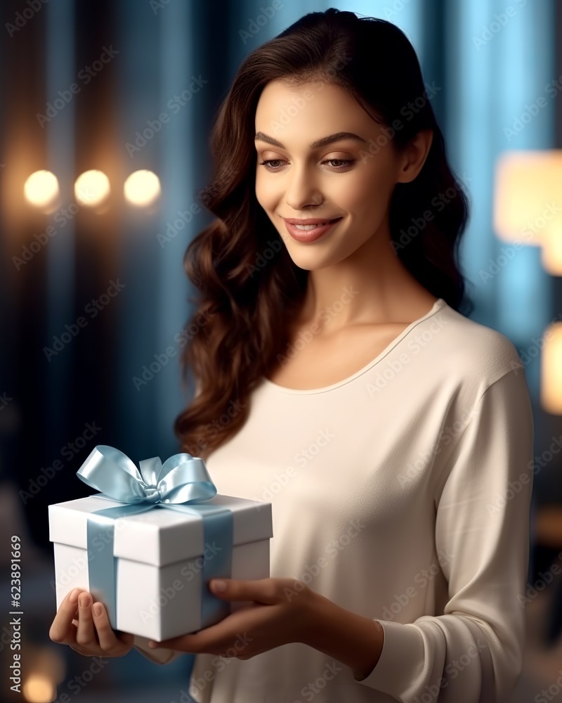 Beautiful girl with a gift in her hands Beautiful girl with a gift in her hands