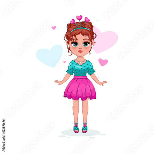Stylish cartoon Girl in a Beautiful Summer Outfit