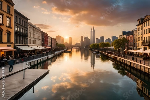 city canal at sunset