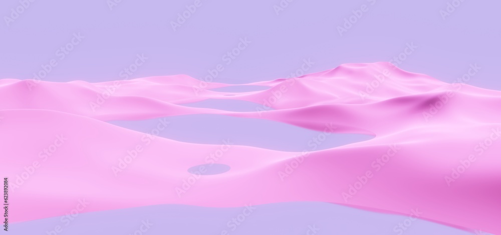 Obraz premium Fantasy landscape of other world, pink mountain valley. Digital painting 3d rendering