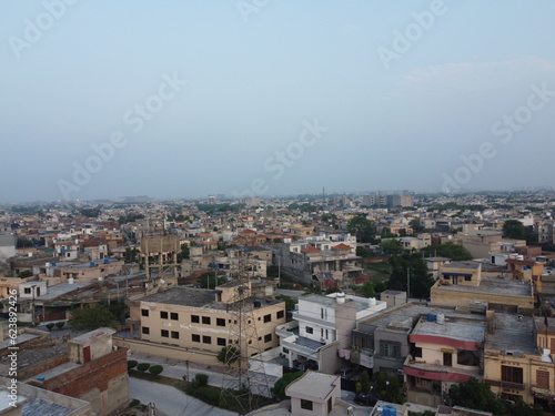 High angle ariel view of residential area in Cantt Lahore, Pakistan.