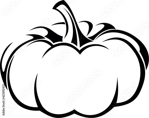 Pumpkin. Black contour drawing of a pumpkin isolated on a white background. Vector black and white illustration