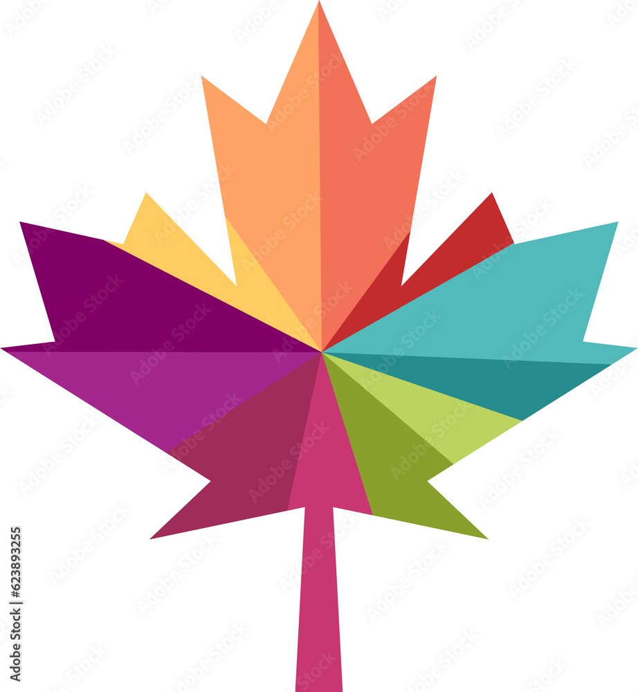 An abstract, coloured and geometric maple leaf on a transparent background, on PNG files An abstract, coloured and geometric maple leaf on a transparent background, on PNG files
