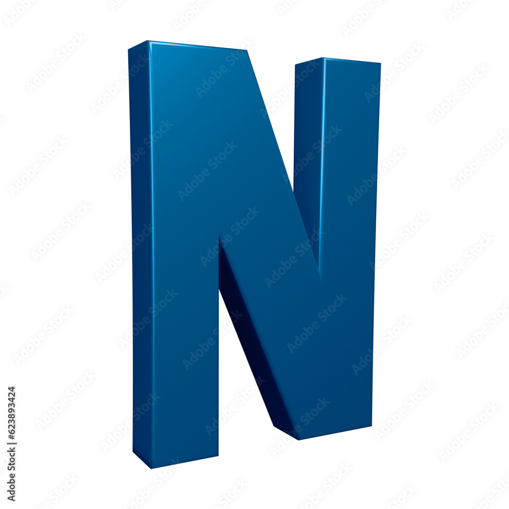 3D blue alphabet letter n for education and text concept