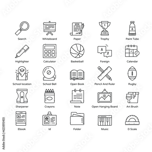 School and Education icons set, school icons, education icons, online education, e-learning, back to school, book, pencil, collage, university, academy, home education, school elements, 