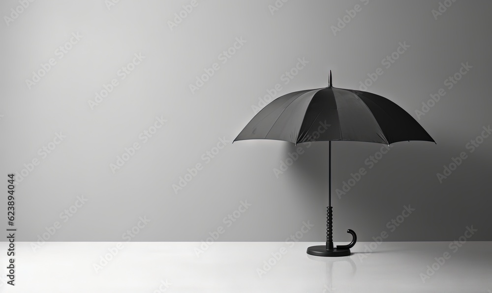  a black and white photo of an umbrella on a table.  generative ai