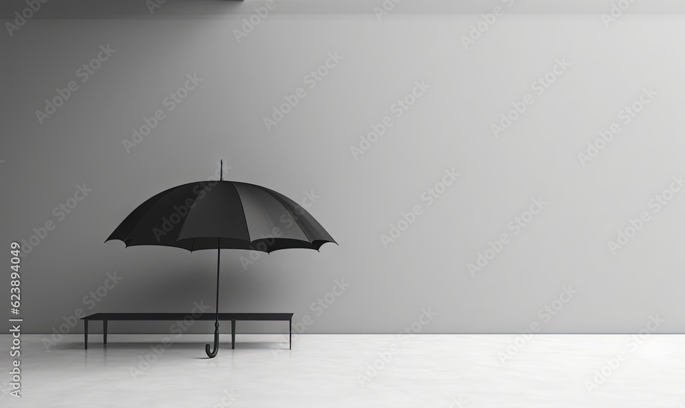a black and white photo of a bench and an umbrella. generative ai a black and white photo of a bench and an umbrella. generative ai