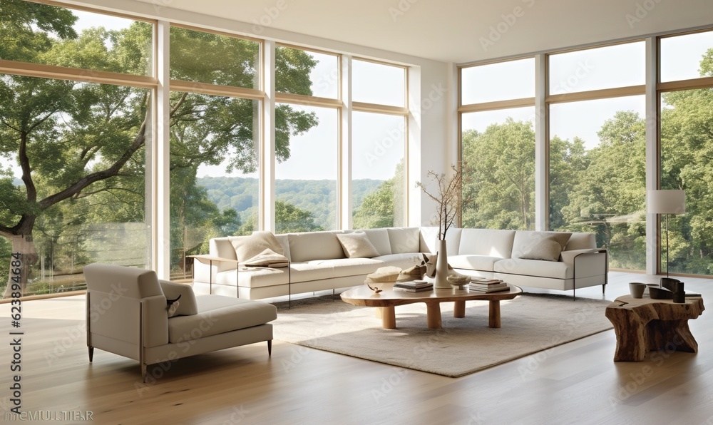 a living room with a lot of windows and a couch. generative ai a living room with a lot of windows and a couch. generative ai