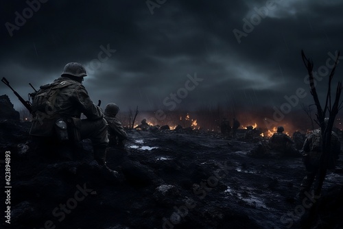 a group of soldiers in full military gear fighting at night