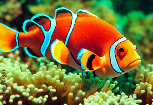 orange nice colorful small clownfish fish, generative AI