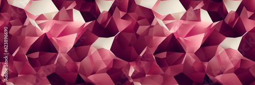 Abstract panoramic background. A colorful mosaic pattern of a variety of geometric shapes and polygons in shades of burgundy and mauve. Wide texture background with seamless pattern. Generative AI.