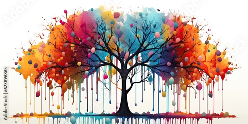 Fototapeta Naklejka Na Ścianę i Meble -  AI Generated. AI Generative. Watercolor oil paint drawing sketch art canvas of color bright tree. Forest nature decoration poster background. Graphic Art