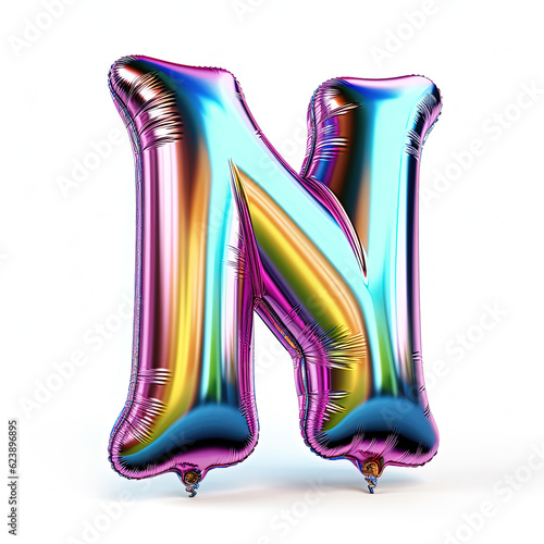 Silver metallic mylar colorful balloon letter N