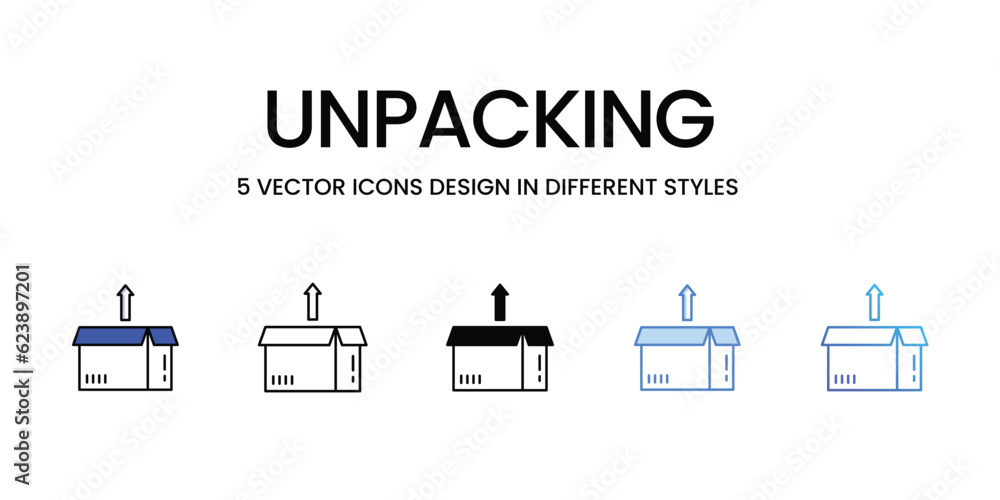 Unpacking Icon Design in Five style with Editable Stroke. Line, Solid, Flat Line, Duo Tone Color, and Color Gradient Line. Suitable for Web Page, Mobile App, UI, UX and GUI design. Unpacking Icon Design in Five style with Editable Stroke. Line, Solid, Flat Line, Duo Tone Color, and Color Gradient Line. Suitable for Web Page, Mobile App, UI, UX and GUI design.
