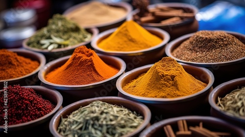 Canvas Print Spices in the spice market close view