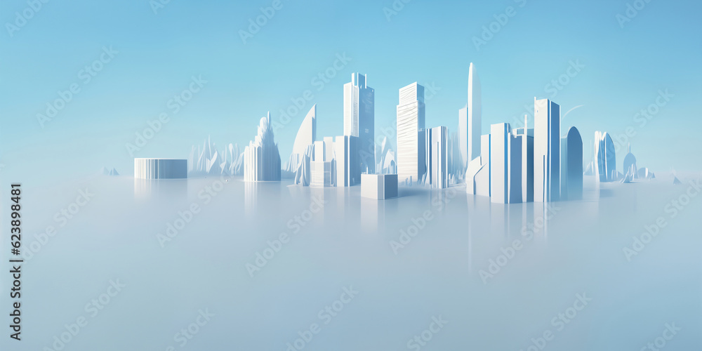 Modern City 3D render view. Minimalist modern architecture