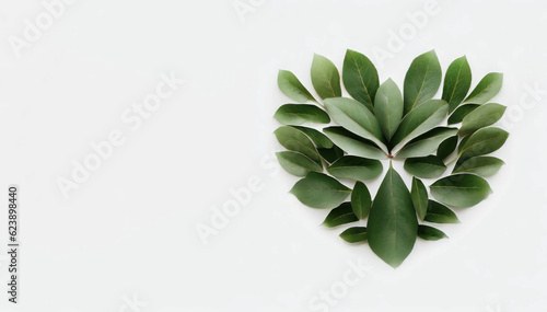 Leafy Love: Heart-shaped Green Foliage on White Background, Generative AI