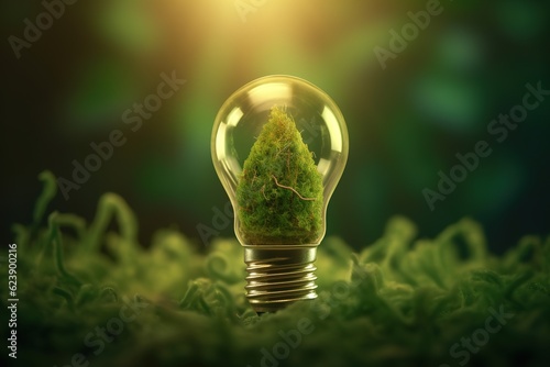 Renewable energy. A light bulb representing green energy.