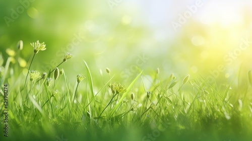 Spring or summer background. Grass and flowers