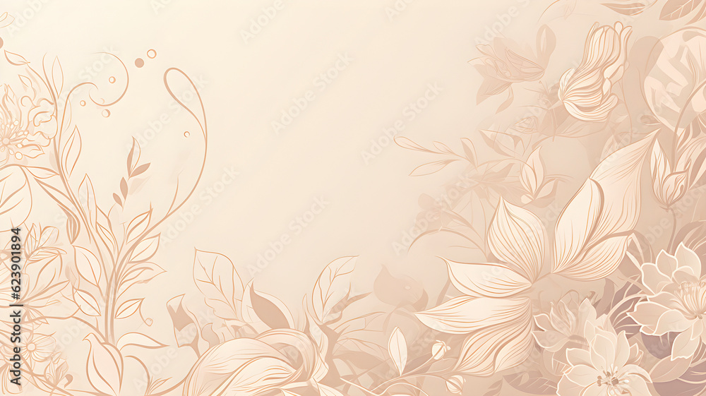 Fantasy flowers gentle beige background, copy space, AI generated