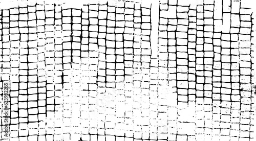 Rough, irregular texture composed of monochrome geometric elements. Overlay distressed grunge background. Abstract vector illustration. Isolated on white background. EPS10