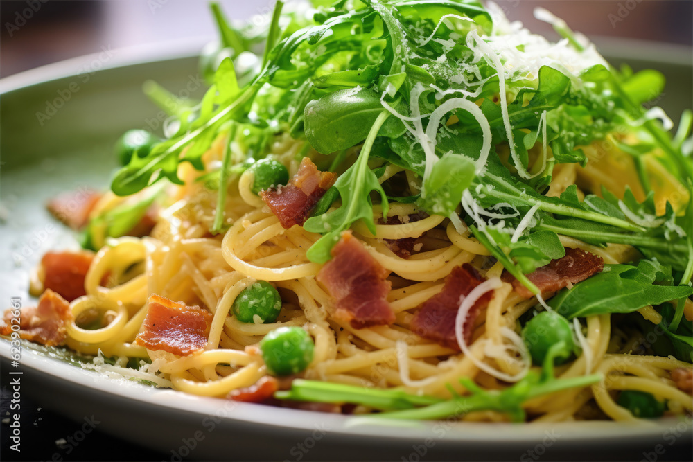 Spelt Spaghetti with Broad Beans and Bacon, Generative AI