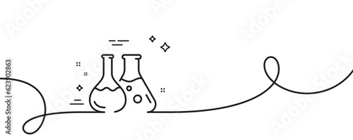 Chemistry lab line icon. Continuous one line with curl. Laboratory flask sign. Analysis symbol. Chemistry lab single outline ribbon. Loop curve pattern. Vector