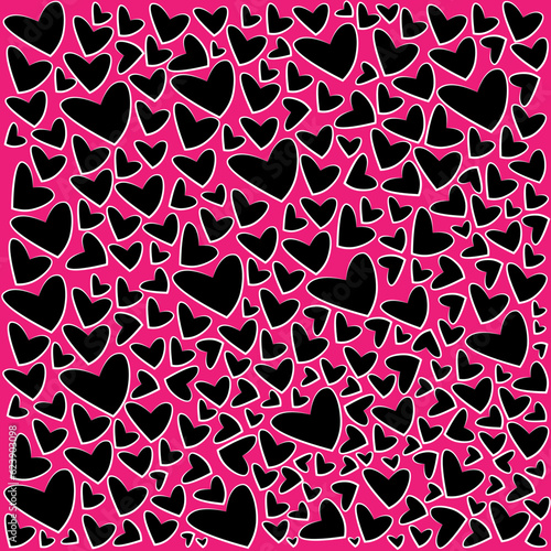 Corazones negros sobre un fondo rosa.