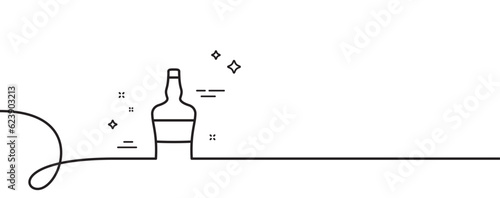 Scotch bottle line icon. Continuous one line with curl. Brandy alcohol sign. Scotch bottle single outline ribbon. Loop curve pattern. Vector