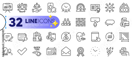 Outline set of Binary code, Lgbt and Consulting business line icons for web with Accounting, Currency rate, Mail thin icon. Diploma, Calendar, Triangle area pictogram icon. Time. Vector
