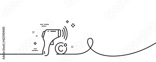 Electronic thermometer line icon. Continuous one line with curl. Temperature scanner sign. Fever measuring symbol. Electronic thermometer single outline ribbon. Loop curve pattern. Vector