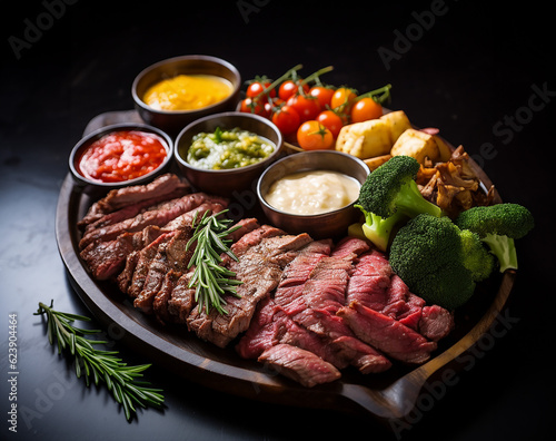 Plate of brazilian traditional meat and vegetables, broccoli, tasty © maiecka
