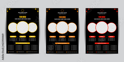 Food social media post collection flayer template Vector menu flyer template for cafe, coffee house, restaurant, bar, food ordering, junk food, Pizza, Burger, French fries and fast food template vecto