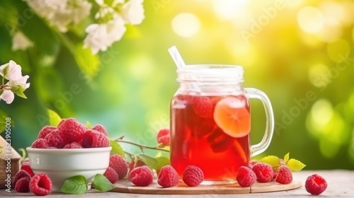 Raspberry summer tea. Illustration AI Generative.