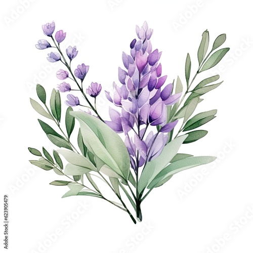 Watrcolor lavender background. Illustration AI Generative.