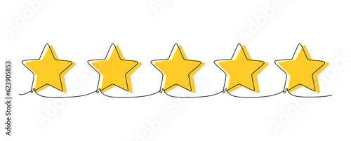 Rating stars one single hand drawing line. Vector stock illustration isolated on white background for design top review feedback web page bar, restaurant, hotel, vote. Editable stroke. 